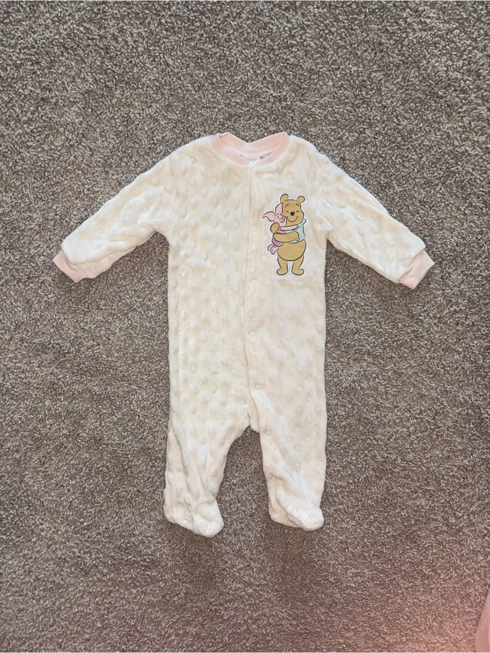 Disney Baby Winnie the Pooh & Piglet Plush Footed Sleeper 0-3M Pink White New